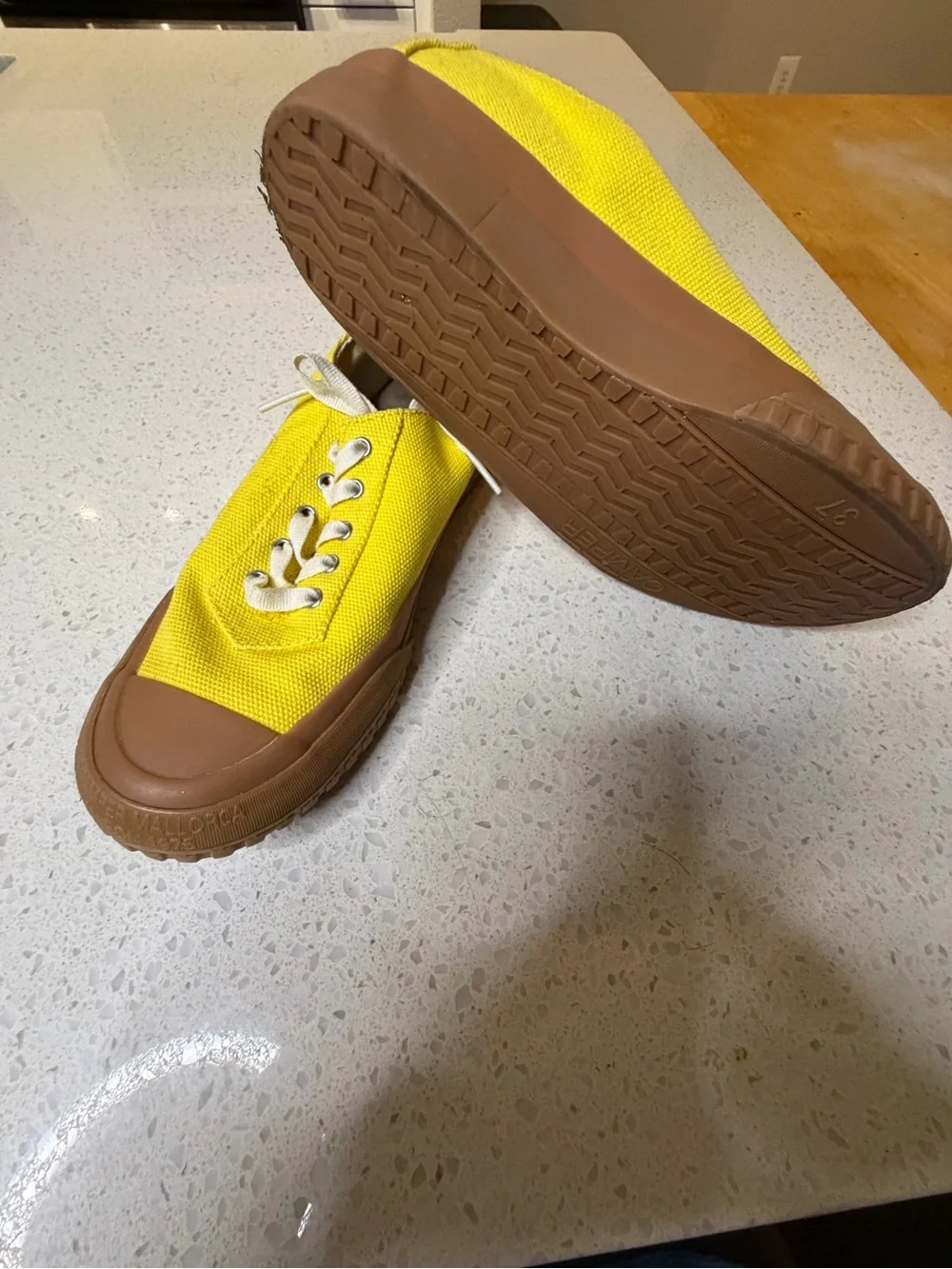 Camper Yellow Canvas Low-Top Sneakers with Brown Rubber Sole - Picture 2 of 4